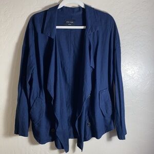 Love tree blue linen blend open front beachy light weight blazer jacket